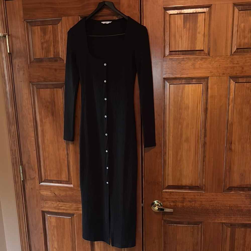 Mango Black Long Sleeve Sheath Dress Scoop Neck